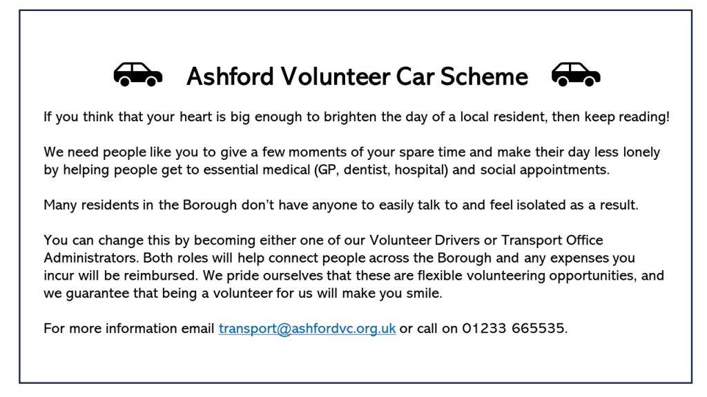 Notice about the Ashford Volunteer Car scheme